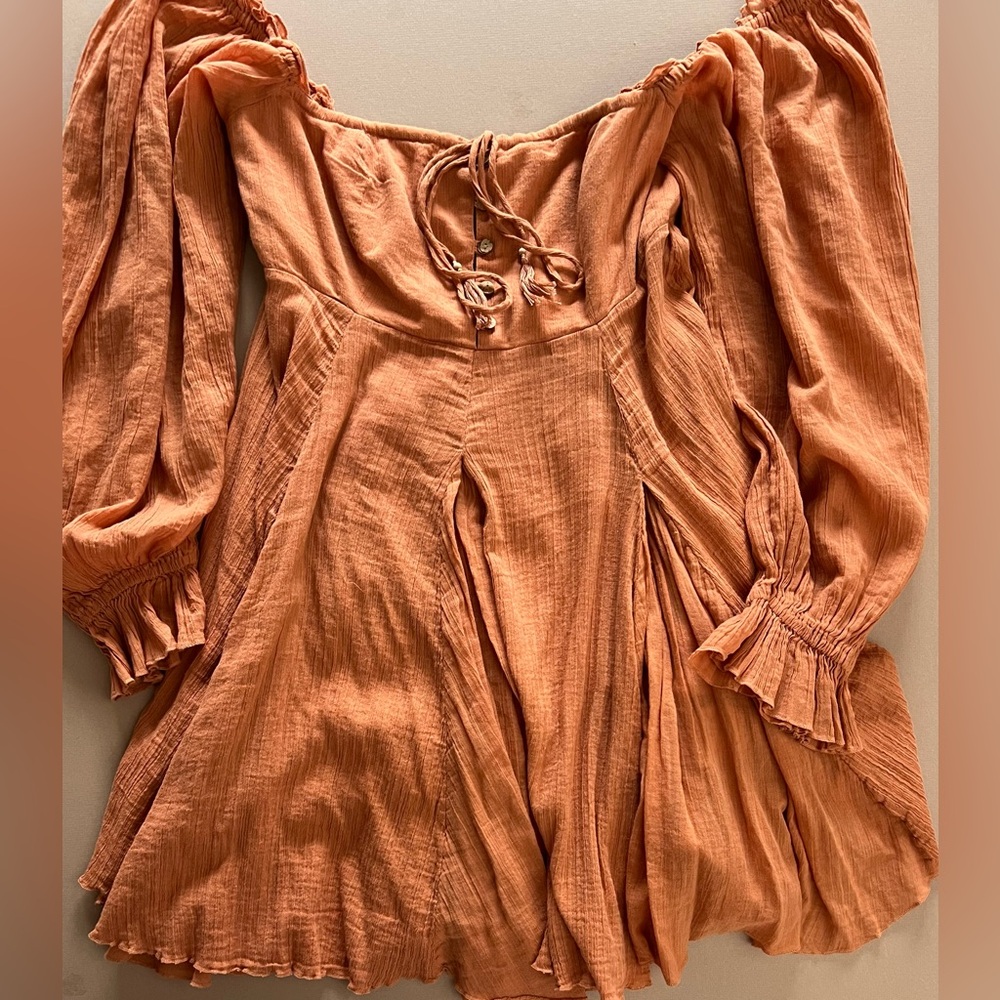 Free People Orange Off Shoulder Gauze Dress - Picture 9 of 16